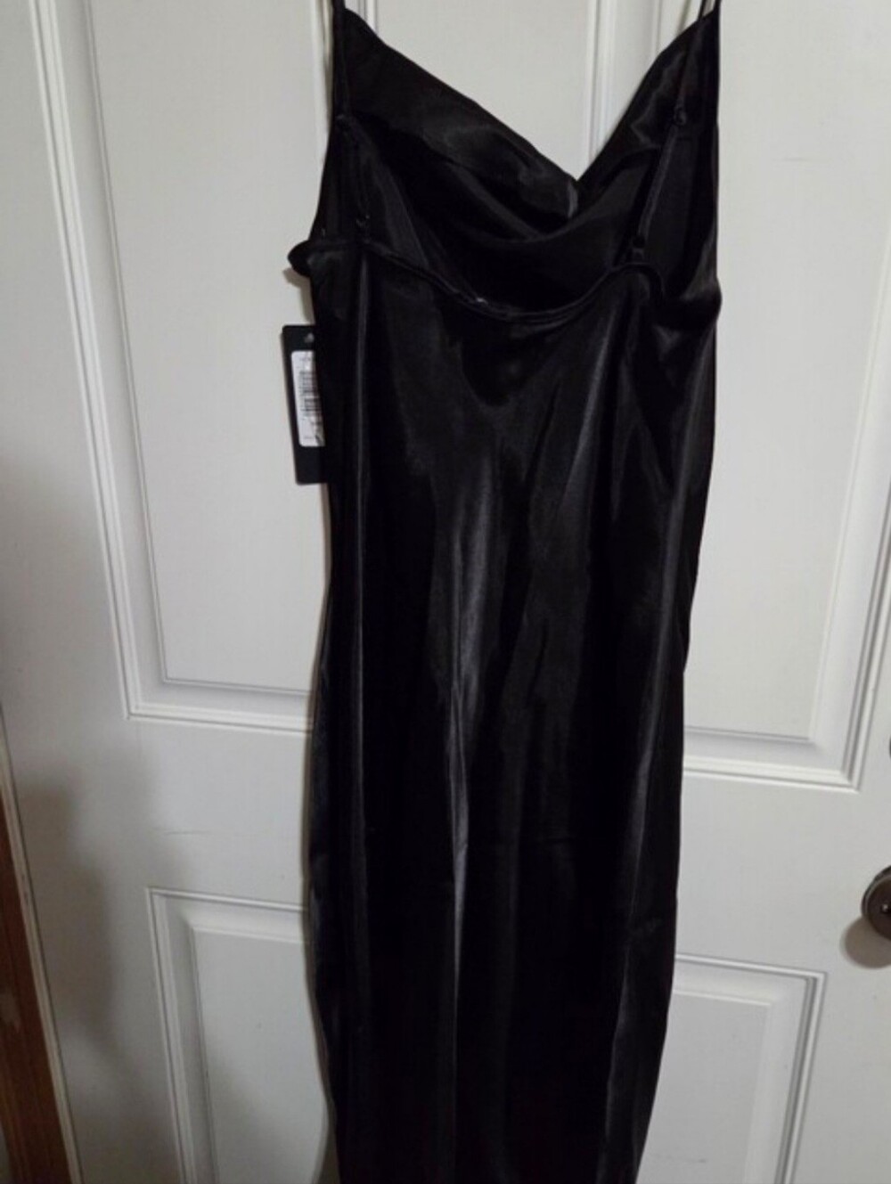 BeBe Black Satin Cowl Midi Slip Dress